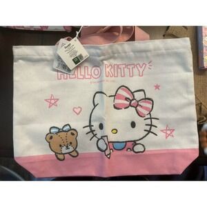 Hello Kitty pink and white canvas tote